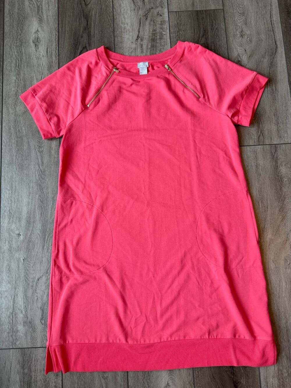 Chico's Zenergy Hot Pink Short Sleeve Zip Shoulder Shift Dress Size 2 (12/14)